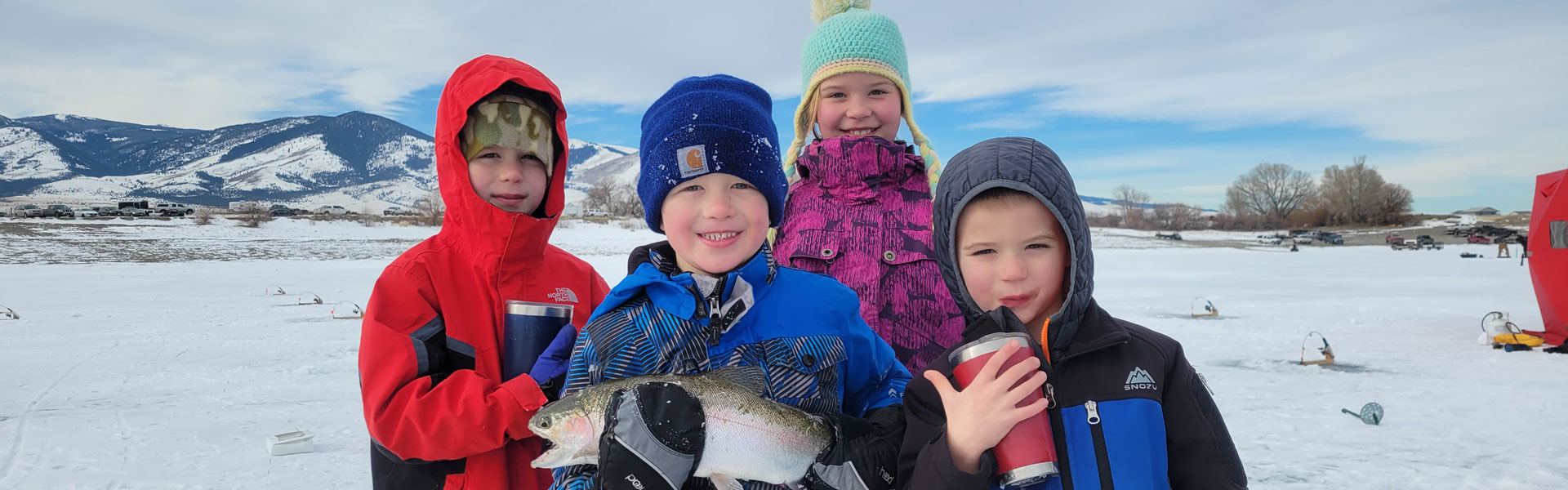 kids ice fishing trout