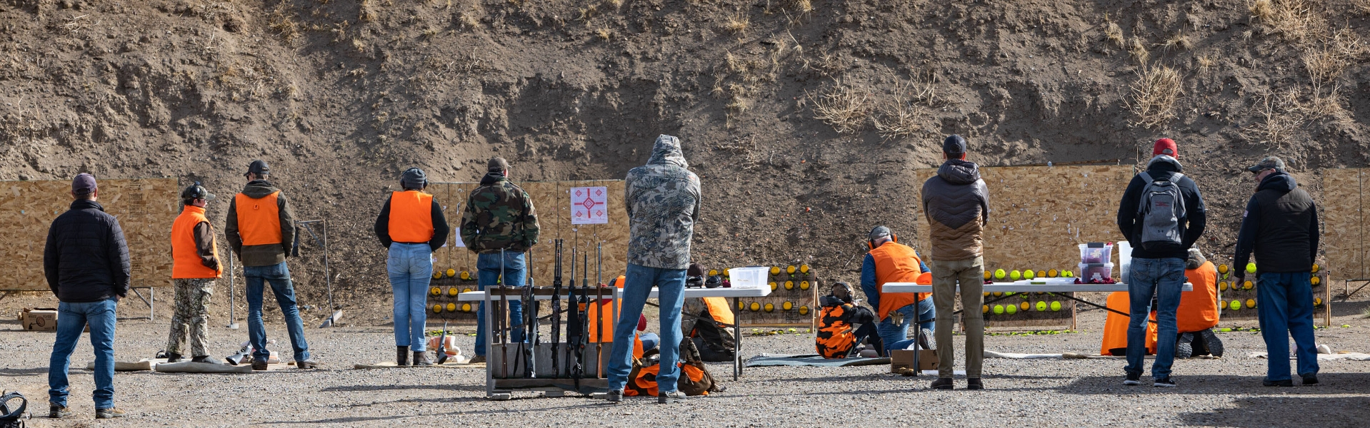 Hunter education class at shooting range.