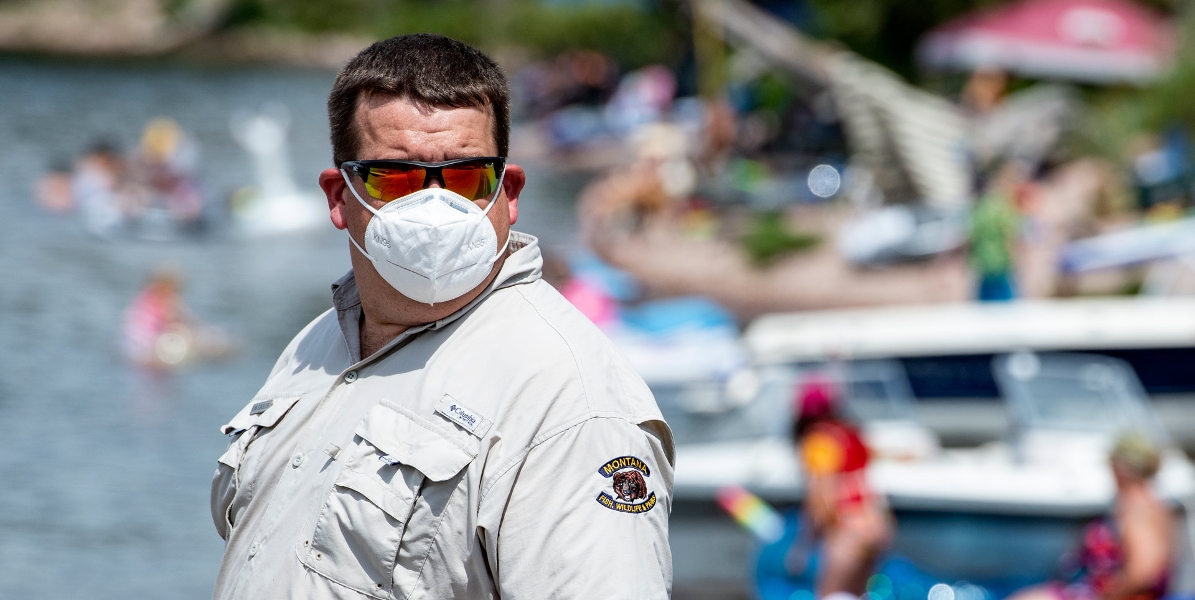 State Parks employee with mask