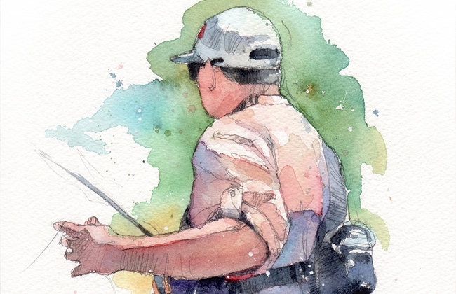 Fly fisherman watercolor by Gary Palmer