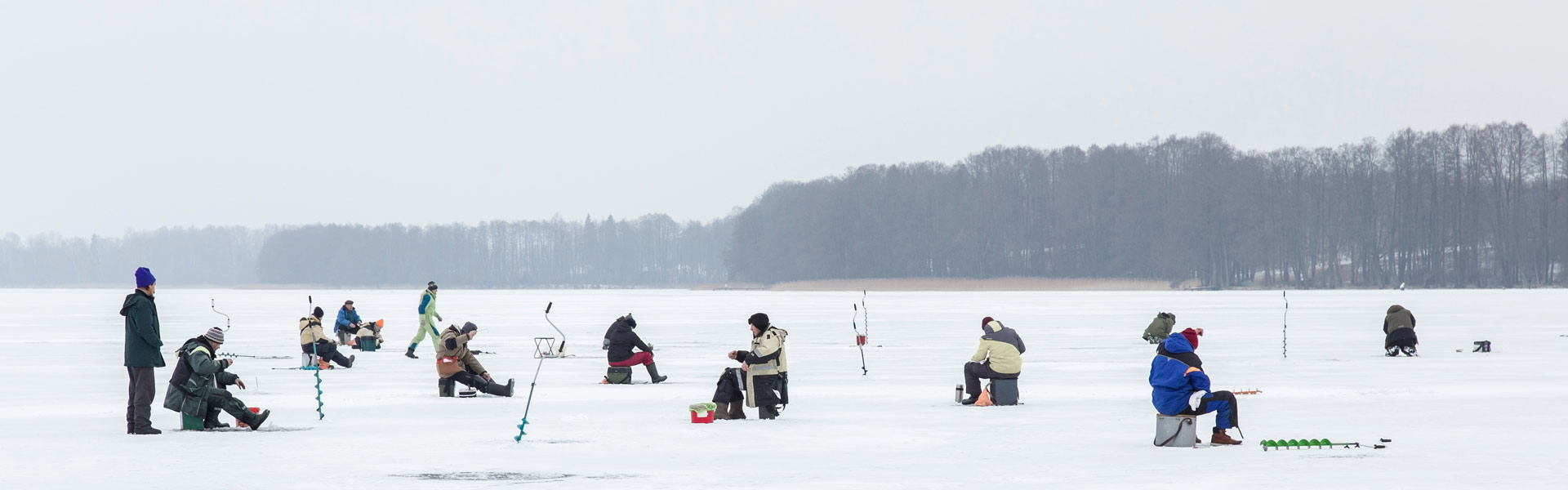 Ice fishing on small lake